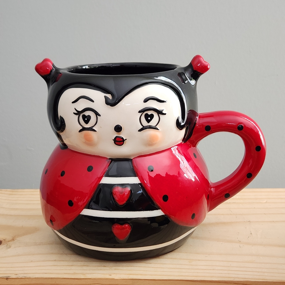 Johanna Parker Ladybug Valentine Ceramic Mug NWOT
